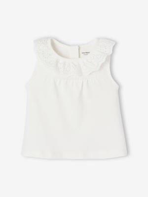 T-shirt voor speciale gelegenheden met geborduurd kraagje voor babymeisjes wit