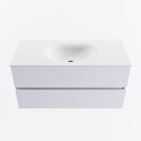 MONDIAZ VICA 100cm badmeubel onderkast Cale 2 lades. Wastafel MOON midden zonder kraangat, kleur Talc. - thumbnail