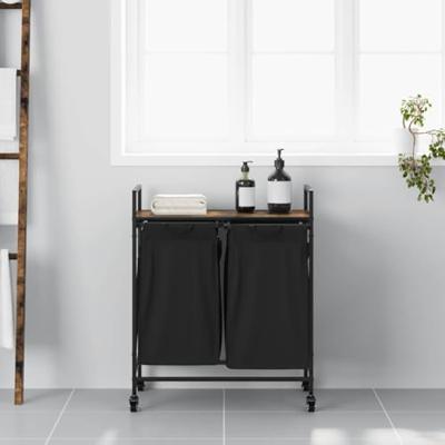 VidaXL Wasmand 2 vakken met planken gerookt eikenkleurig VidaXL Wasmand 2 vakken met planken gerookt eikenkleurig