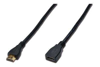 Digitus AK-330201-050-S HDMI-kabel HDMI Verlengkabel HDMI-A-stekker, HDMI-A-bus 5.00 m Zwart Rond, Vergulde steekcontacten, Afgeschermd (dubbel)