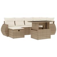 7-delige Loungeset met kussens poly rattan beige - thumbnail