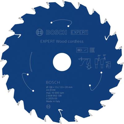 Bosch Accessoires EXPERT Wood cordless Cirkelzaagblad | 136 x 1,5/1 x 20 mm | T24 - 2608902138