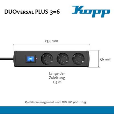 Kopp 233805009 Stekkerdoos met schakelaar 3-voudig Antraciet Randaarde stekker 1 stuk(s)
