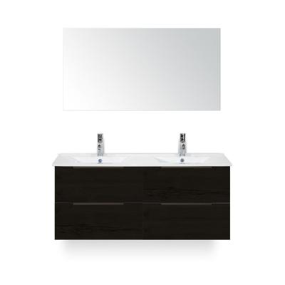 Seville Badmeubelset 120 cm - 4 laden Black Oak Edge - Wastafel Enjoy Dubbel - met Spiegel