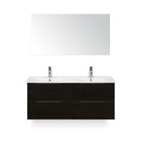Seville Badmeubelset 120 cm - 4 laden Black Oak Edge - Wastafel Enjoy Dubbel - met Spiegel - thumbnail
