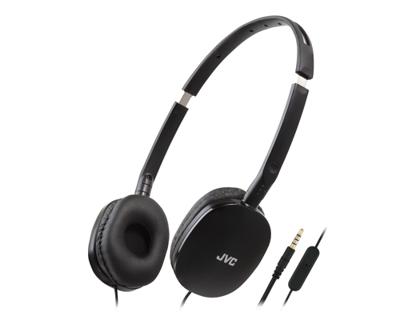 JVC HA-S160M-B - Flats opvouwbare en compacte hoofdtelefoon in glanzende trendy kleur, met schakelaar voor microfoon aan/uit, ideaal voor telewerken en online seminars (zwart)