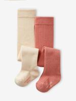Set met 2 paar maillots in geribd tricot voor babymeisje ecru - thumbnail