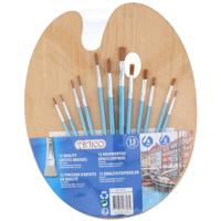 Verf palet hout met 12 penselen - thumbnail