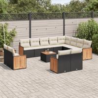 13-delige Loungeset met kussens poly rattan zwart - thumbnail