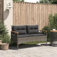 Tuinbank met kussens 116x62,5x74 cm poly rattan grijs - thumbnail