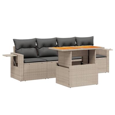 5-delige Loungeset met kussens poly rattan grijs - thumbnail