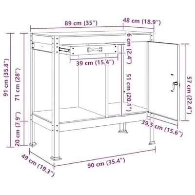 Werkbank met lade Zwart 90 x 49 x 91 cm Bewerkt hout en metaal