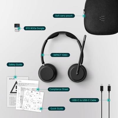 EPOS Impact 1060 On Ear headset Computer Bluetooth Stereo Zwart Headset