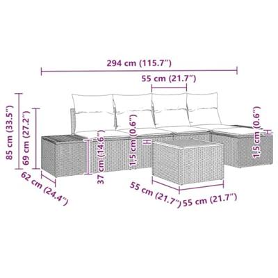 Tuinbankenset met opslag 6 pcs Grijs poly rattan