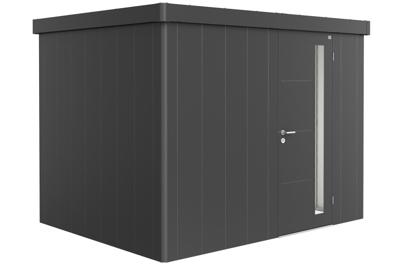 Biohort Neo 2C metalen tuinhuis enkele deur donkergrijs 292x236 cm- Plat dak- Metaal- Biohort