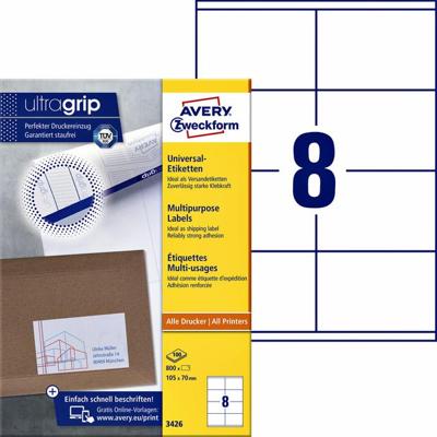 Etiket Avery Zweckform 3426 105x70mm wit 800stuks Etiket Avery Zweckform 3426 105x70mm wit 800stuks