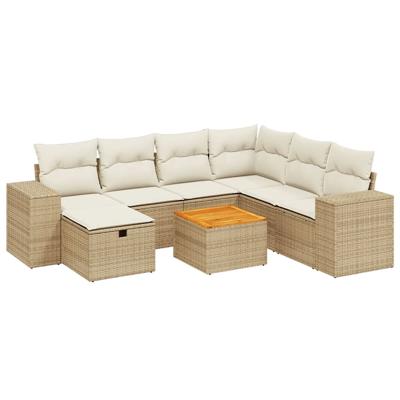 8-delige Loungeset met kussens poly rattan beige