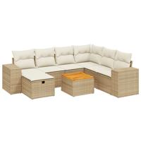 8-delige Loungeset met kussens poly rattan beige - thumbnail
