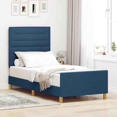 Bedframe met hoofdeinde Blauw 90 x 200 cm Stof