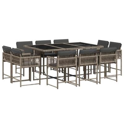 11-delige Tuinset met kussens poly rattan grijs