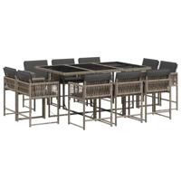 11-delige Tuinset met kussens poly rattan grijs - thumbnail