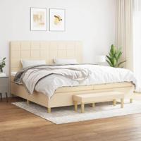 Boxspring met matras stof crèmekleurig 200x200 cm - thumbnail