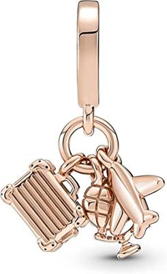 Pandora 789435C01 Hangbedel Airplane-Globe-Suitcase zilver-emaille rosekleurig-roze - thumbnail
