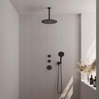 Black Carving thermostatische inbouw regendouche SET 12 met 30 cm douchekop, plafondarm en 3-standen handdouche - thumbnail