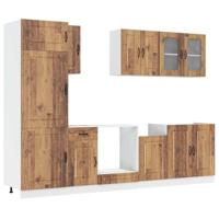8-delige Keukenkastenset Kalmar bewerkt hout oud houtkleurig - thumbnail