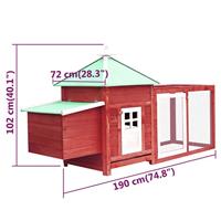VidaXL Kippenhok met nestkast 190x72x102 massief vurenhout rood - thumbnail