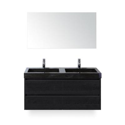 Dante Badmeubelset 120 cm - Black Oak - Wastafel Hardsteen Wit Lucca Dubbel - met Spiegel