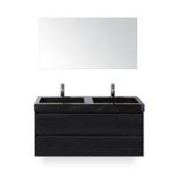 Dante Badmeubelset 120 cm - Black Oak - Wastafel Hardsteen Wit Lucca Dubbel - met Spiegel - thumbnail