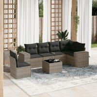 7-delige Loungeset met kussens poly rattan grijs - thumbnail