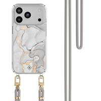 iPhone 17 Pro Max hoesje met grijs koord - Marmer grijs - thumbnail