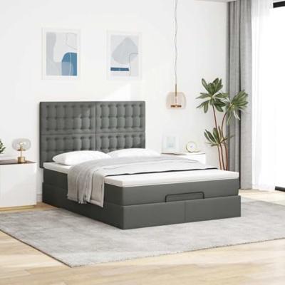 Ottoman bed met matras en LED's 140x190cm stof donkergrijs