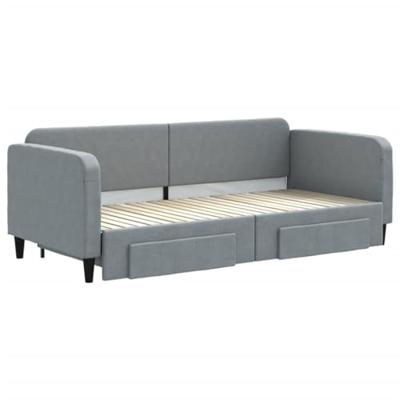 Slaapbank met onderschuifbed en lades 90x200 cm stof lichtgrijs