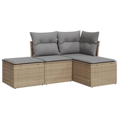 4-delige Loungeset met kussens poly rattan beige - thumbnail