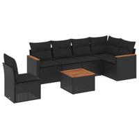 7-delige Loungeset met kussens poly rattan zwart - thumbnail