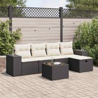 6-delige Loungeset met kussens poly rattan zwart - thumbnail