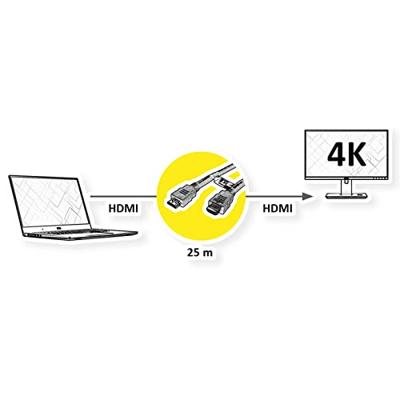 ROLINE HDMI High Speed met Ethernet kabel, met repeater, 25 m