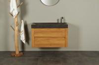 Houten Badkamerbeubel Ambang 100 cm met Hardstenen Wasbak Zonder Kraangat - thumbnail