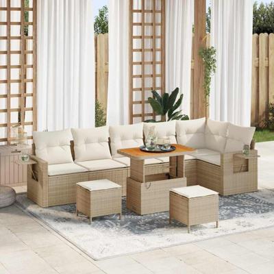 Tuinbankenset met kussen 11 pcs Beige en Crème poly rattan