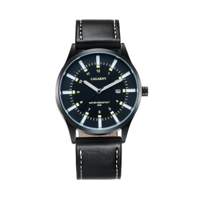 CAGARNY 6866 Fashion Dual Quartz beweging polshorloge met lederen Band (geel nummer)