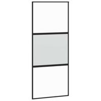 Schuifdeur met beslagset 90x205 cm gehard glas zwart - thumbnail