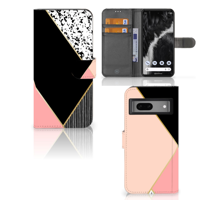 Google Pixel 7 | Book Case | Zwart Roze Vormen - thumbnail