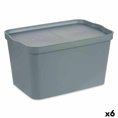 Opbergbak met Deksel Kipit Grijs Plastic 24 L (6 Stuks)