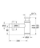 Grohe Universeel design sifon 1 1/4 inch met muurbuis en roset Chroom - thumbnail