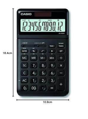 Casio JW-200SC-BK Bureaurekenmachine Zwart Aantal displayposities: 12 werkt op zonne-energie, werkt op batterijen (b x h x d) 109 x 11 x 184 mm Casio JW-200SC-BK Bureaurekenmachine Zwart Aantal displayposities: 12 werkt op zonne-energie, werkt op batterijen (b x h x d) 109 x 11 x 184 mm