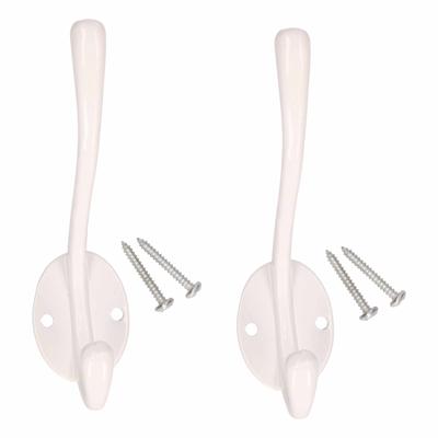 2x Wit metaal garderobe haakjes / jashaken / kapstokhaakjes 12.5 x 8.5 cm - Kapstokhaken 2x Wit metaal garderobe haakjes / jashaken / kapstokhaakjes 12.5 x 8.5 cm - Kapstokhaken