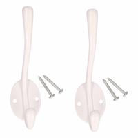 2x Wit metaal garderobe haakjes / jashaken / kapstokhaakjes 12.5 x 8.5 cm - Kapstokhaken - thumbnail